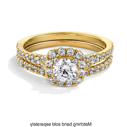 1.0 ct. Gesamtgewicht Labordiamant-Verlobungsring mit Halo, Kissenschliff und geteiltem Ring in 14K Gelbgold (F/SI2)