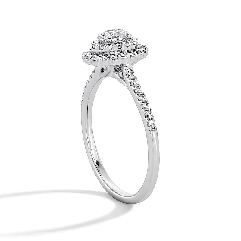 0.5 CT. Gesamtgewicht Freundschaftsring mit ovalem Labordiamant und doppeltem Halo in 10K Weißgold (F/SI2)