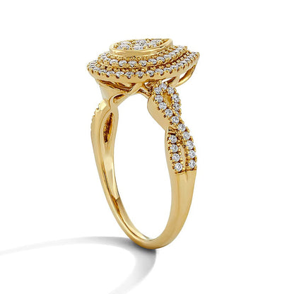 0,5 ct. Gesamtgewicht Multi-Diamant Verlobungsring mit doppeltem Rahmen in 10K Gelbgold