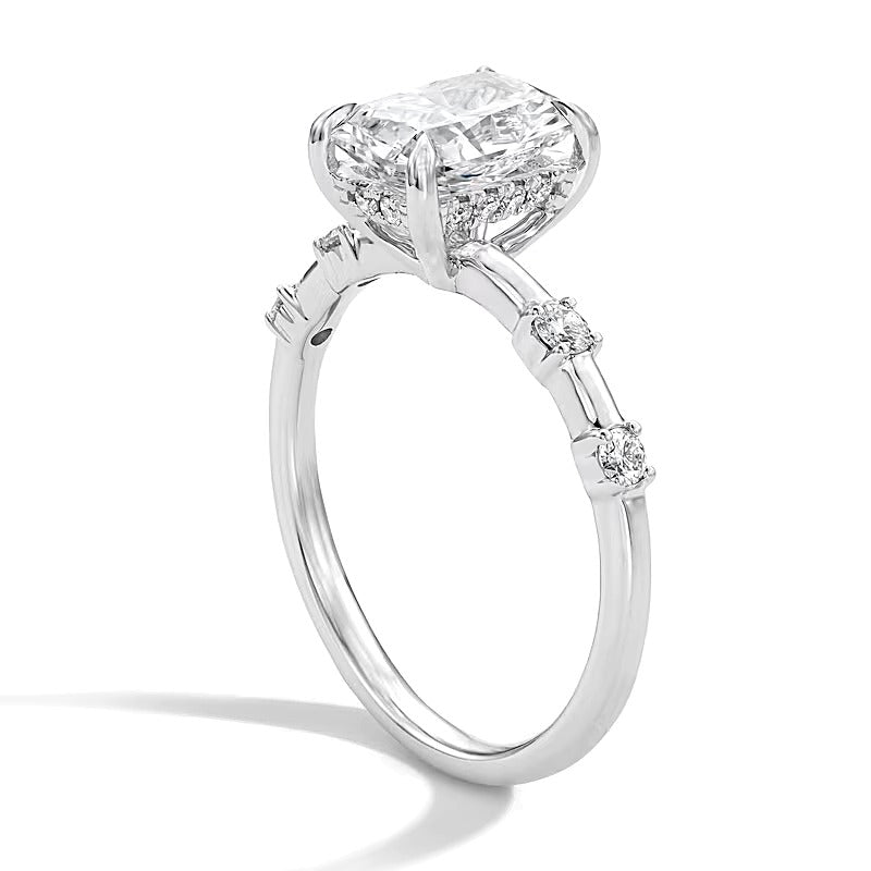 1,75 CT. Gesamtgewicht Verlobungsring mit Labordiamant im Radiant-Schliff, Solitär mit seitlichem Besatz, in 14K Weißgold (F/VS2)