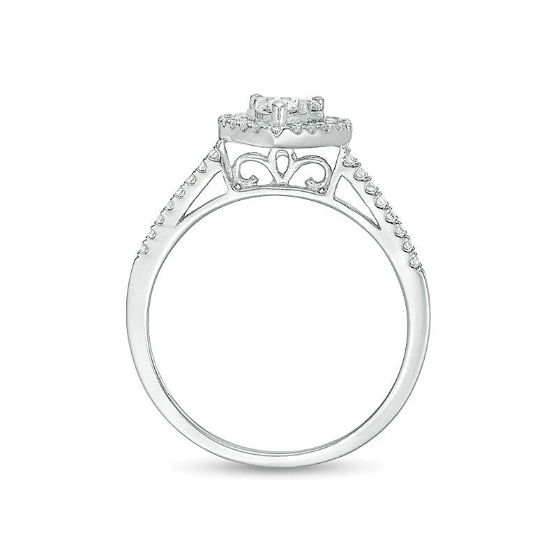 0.5 ct. Gesamtgewicht Diamant Brautset mit Herz-Rahmen dreiteilig in 10K Weißgold