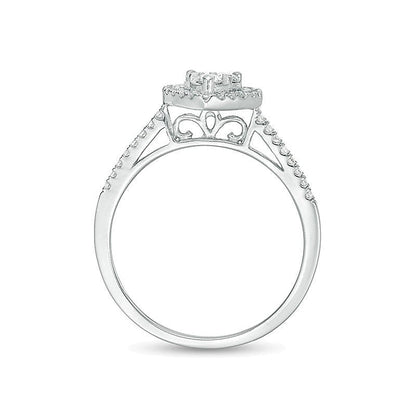 0.5 ct. Gesamtgewicht Diamant Brautset mit Herz-Rahmen dreiteilig in 10K Weißgold