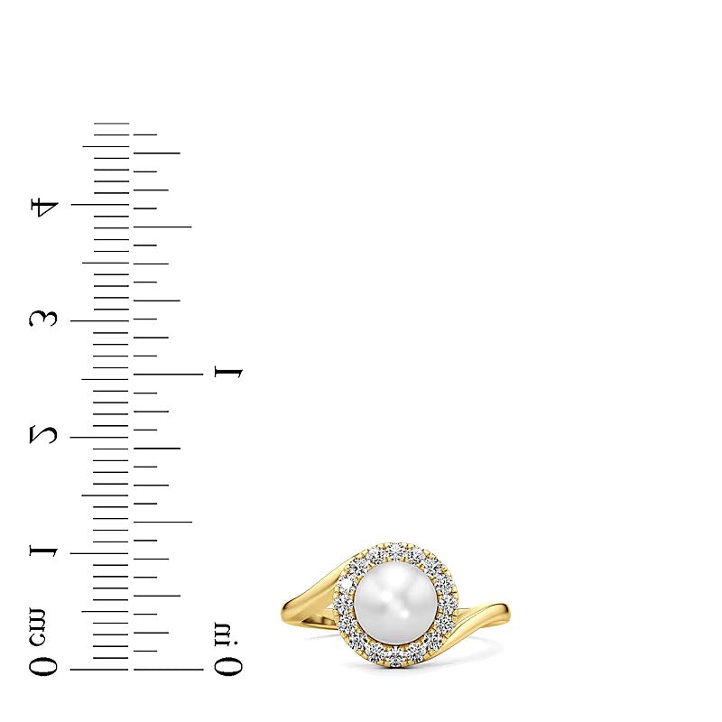 7,0mm Süßwasser-Zuchtperle und 0,33 ct. Gesamtgewicht Labordiamant Bypass-Ring in 14K Gelbgold
