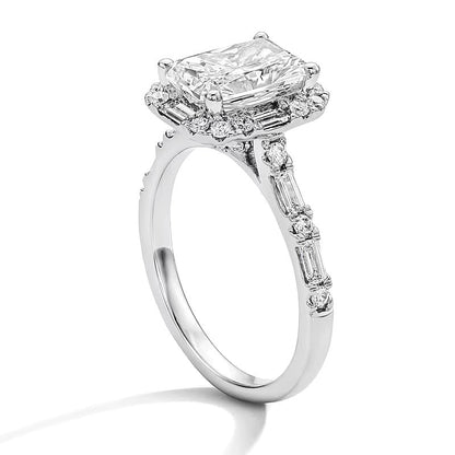 2.63 CT. Gesamtgewicht Verlobungsring mit Labordiamanten im Radiant- und Baguette-Schliff in 14K Weißgold, Halo (F/VS2)