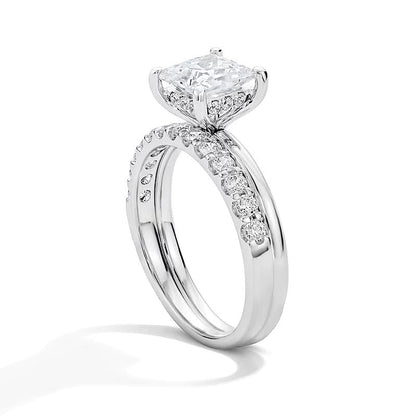 2.0 ct. Gesamtgewicht Braut-Set mit Labordiamanten im Princess- und Rundschliff in 14K Weißgold (F/VS2)