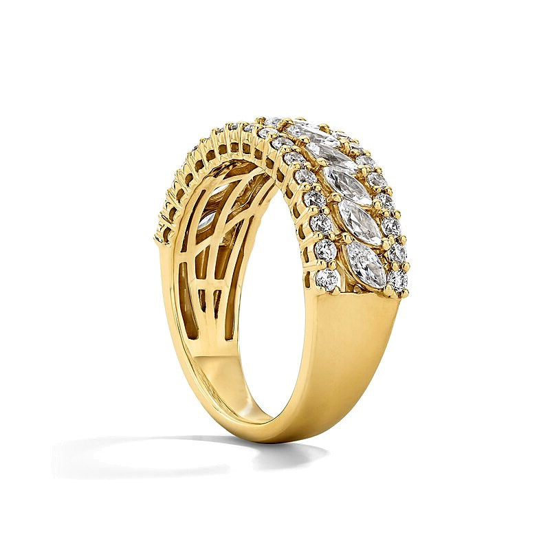 1,25 ct. Gesamtgewicht Labordiamant im Marquise-Schliff mehrreihiger Memoire-Ring in 14K Gelbgold (F/VS2)