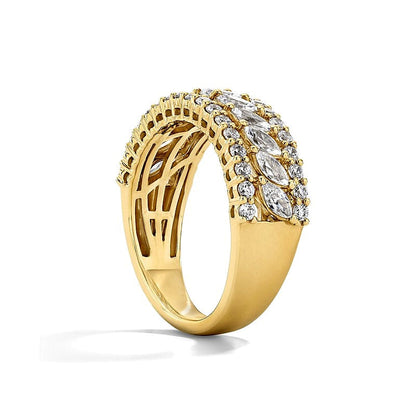 1,25 ct. Gesamtgewicht Labordiamant im Marquise-Schliff mehrreihiger Memoire-Ring in 14K Gelbgold (F/VS2)