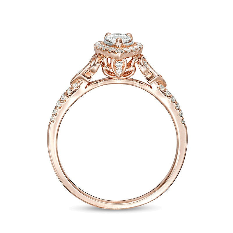 0.5 CT. Gesamtgewicht Verlobungsring mit tropfenförmigem Diamant im Vintage-Stil in 14K Roségold
