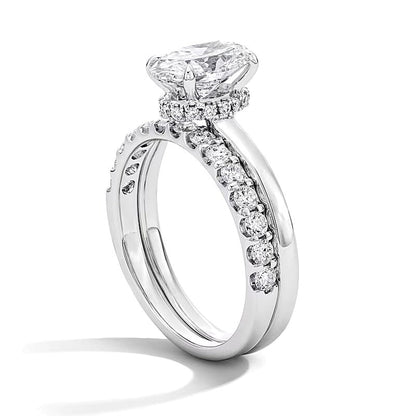 2.0 CT. TW Braut-Set mit ovalem Labordiamant und verstecktem Rahmen in 14K Weißgold (F/VS2)