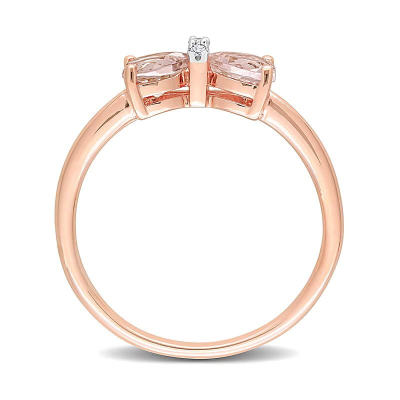 Fashion-Ring in Schleifenform mit herzförmigem Morganit 5,0mm und Diamant-Besatz in 10K Roségold