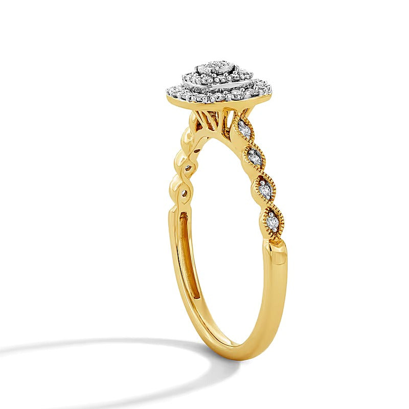 0.25 ct. Gesamtgewicht Diamant Freundschaftsring mit doppeltem Kissenschliff-Rahmen in 10K Gelbgold