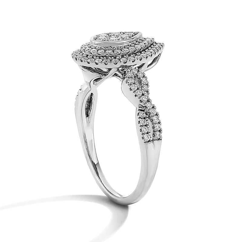 0,5 ct. Gesamtgewicht Multi-Diamant Verlobungsring mit doppeltem Rahmen in 10K Weißgold