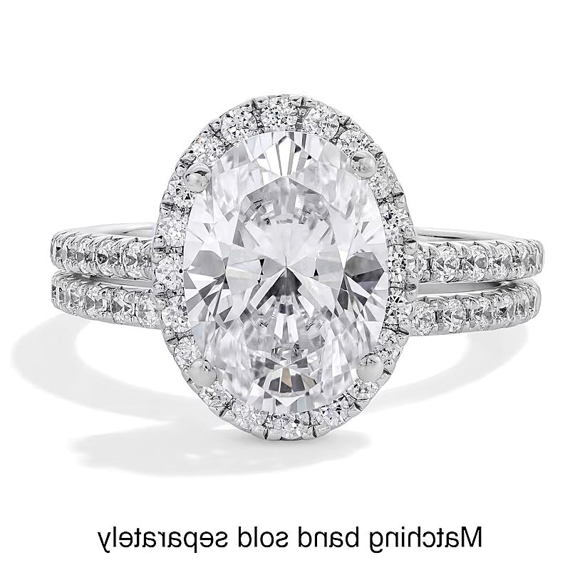 3.5 CT. TW Halo Verlobungsring mit Labordiamant im Oval-/Rundschliff in 14K Weißgold (F/VS2)