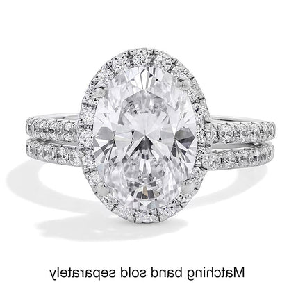 3.5 CT. TW Halo Verlobungsring mit Labordiamant im Oval-/Rundschliff in 14K Weißgold (F/VS2)