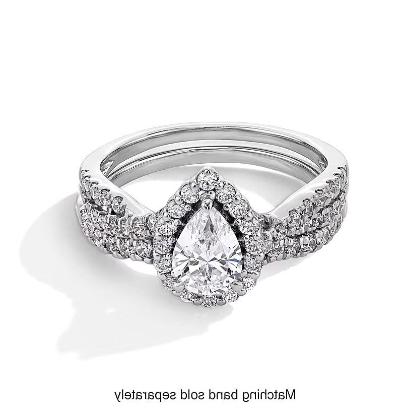 1.0 CT. Gesamtgewicht Verlobungsring mit tropfenförmigem Labordiamant und Halo in 14K Weißgold (F/SI2)