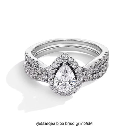 1.0 CT. Gesamtgewicht Verlobungsring mit tropfenförmigem Labordiamant und Halo in 14K Weißgold (F/SI2)
