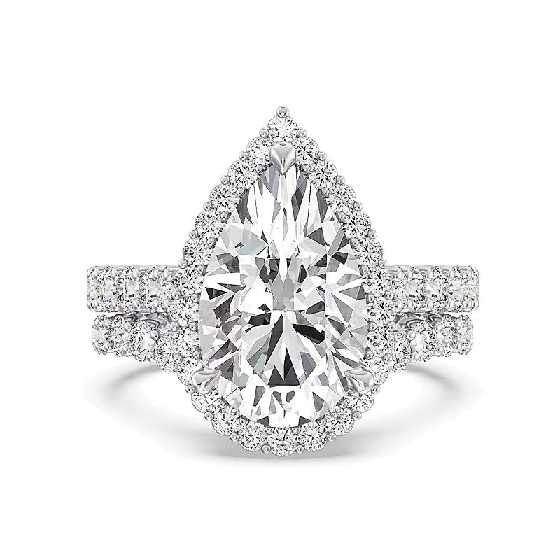 Verlobungsring Halo mit tropfenförmigem Labordiamant 6.5 ct. Gesamtgewicht in 14K Bicolor-Gold