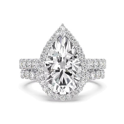 Verlobungsring Halo mit tropfenförmigem Labordiamant 6.5 ct. Gesamtgewicht in 14K Bicolor-Gold