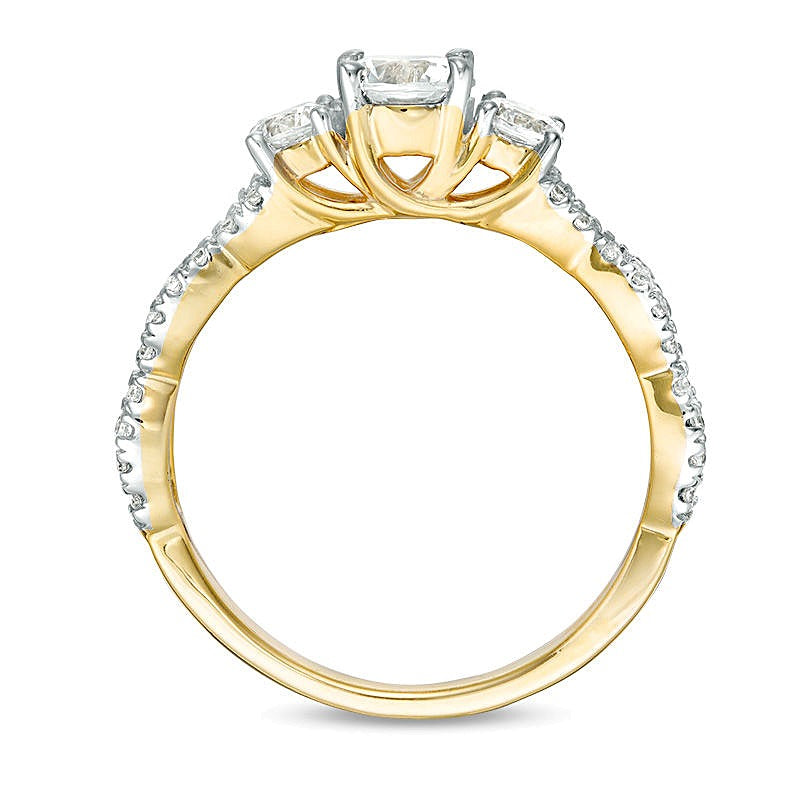 Dreistein-Verlobungsring mit Diamanten 1.0 CT. Gesamtgewicht in 10K Gelbgold