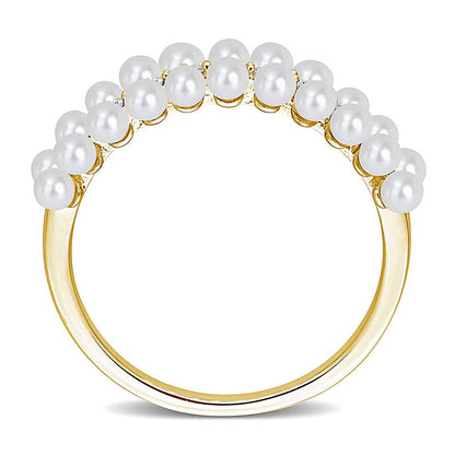 Ring mit Zuchtperlen und 0,1 ct. Gesamtgewicht Diamanten, dreireihig, in 10K Gelbgold