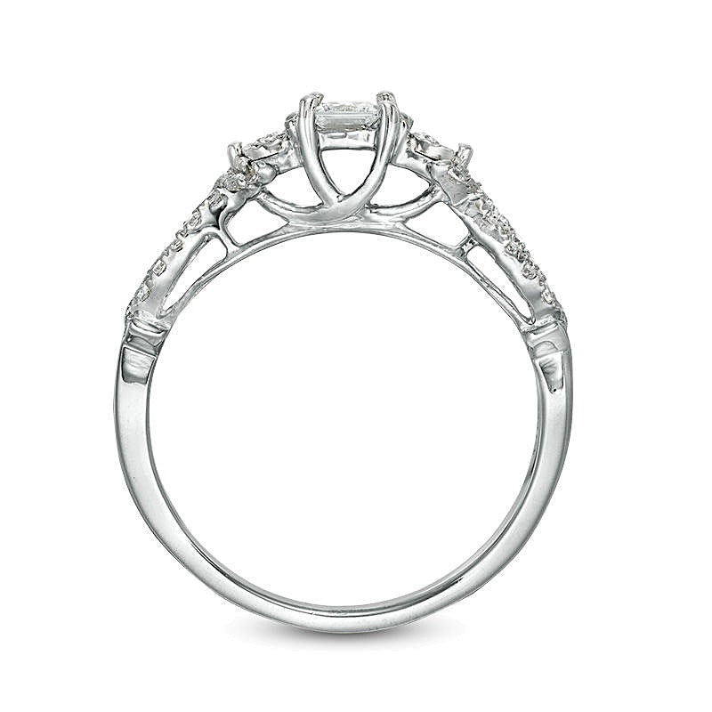 0.38 CT. Gesamtgewicht Diamant-Verlobungsring im Princess-Schliff Dreistein mit Crossover-Schiene in 10K Weißgold