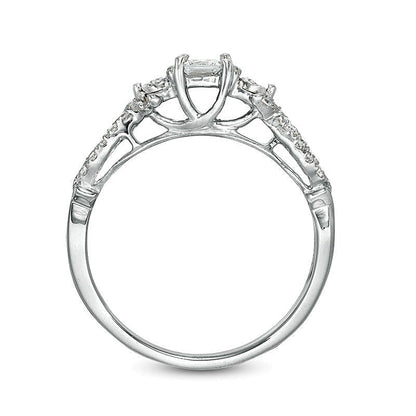 0.38 CT. Gesamtgewicht Diamant-Verlobungsring im Princess-Schliff Dreistein mit Crossover-Schiene in 10K Weißgold