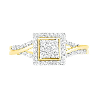 Komposit-Diamant Brautset mit quadratischem Rahmen und geteiltem Ringkopf 0,38 ct. Gesamtgewicht in 10K Gelbgold
