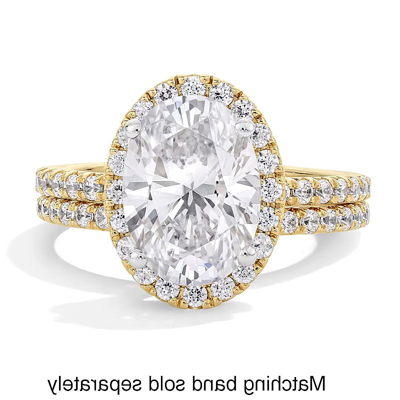 3.5 CT. Gesamtgewicht Verlobungsring mit ovalem Labordiamant und Halo in 14K Gelbgold (F/VS2)