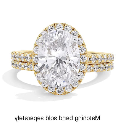 3.5 CT. Gesamtgewicht Verlobungsring mit ovalem Labordiamant und Halo in 14K Gelbgold (F/VS2)