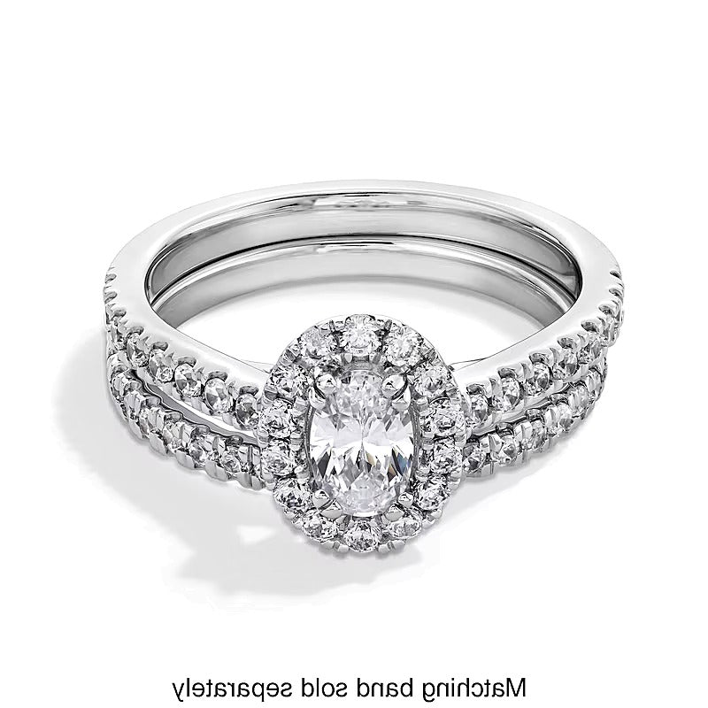 1.0 CT. Gesamtgewicht Verlobungsring mit Halo und ovalem Labordiamant in 14K Weißgold (F/SI2)