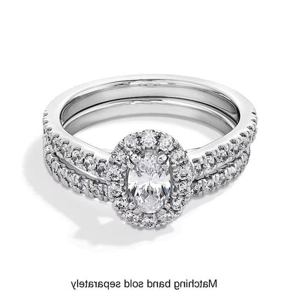 1.0 CT. Gesamtgewicht Verlobungsring mit Halo und ovalem Labordiamant in 14K Weißgold (F/SI2)