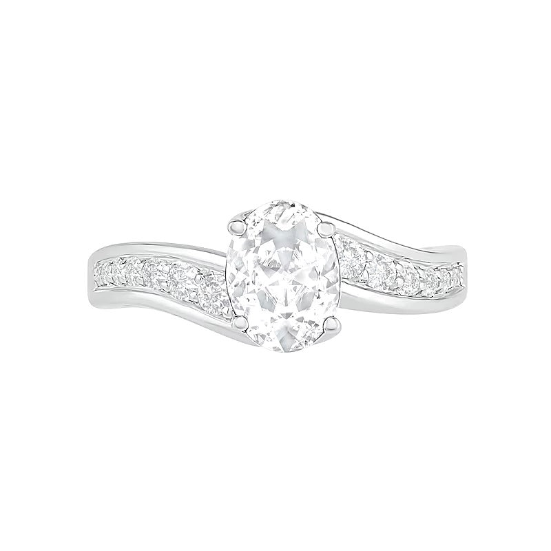 Braut-Set mit ovalem weißem Labor-Saphir in rhodiniertem Sterlingsilber