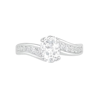Braut-Set mit ovalem weißem Labor-Saphir in rhodiniertem Sterlingsilber