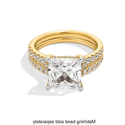 4,5 ct. Gesamtgewicht Verlobungsring Solitär mit seitlichem Besatz mit Labordiamant im Princess-Schliff in 14K Gelbgold (F/SI2)