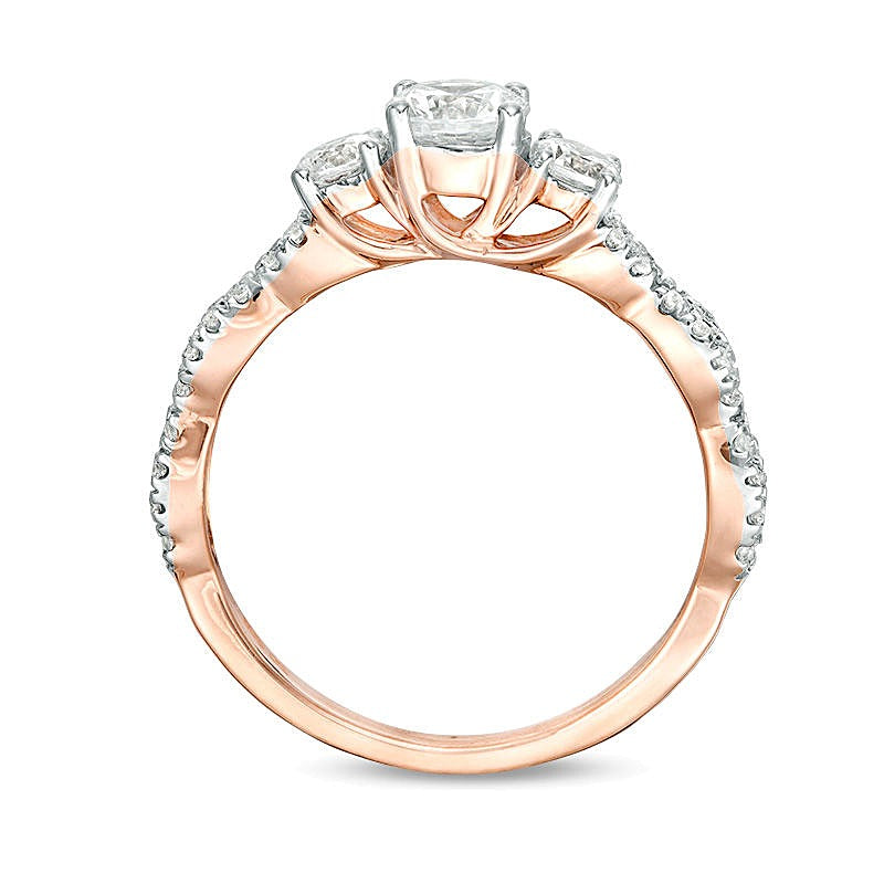 1.0 CT. TW Diamant Dreistein Verlobungsring mit Zopfmuster in 10K Roségold