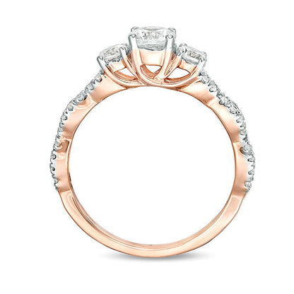 1.0 CT. TW Diamant Dreistein Verlobungsring mit Zopfmuster in 10K Roségold