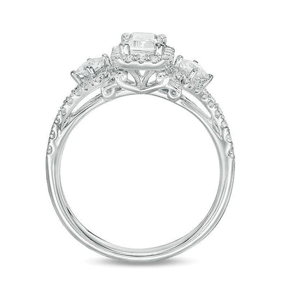 1.0 ct. Gesamtgewicht Dreistein-Verlobungsring mit Diamanten im Smaragdschliff in 14K Weißgold (I/I1)