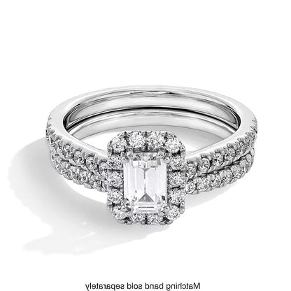 Verlobungsring 1.0 ct. Gesamtgewicht mit Labordiamanten im Smaragdschliff und Halo in 14K Weißgold (F/SI2)