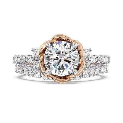 Solitär-Verlobungsring mit seitlichem Besatz für Damen mit Labordiamanten in rund und Marquise, 2,75 ct. Gesamtgewicht, weiß, 14K Two-Tone Gold