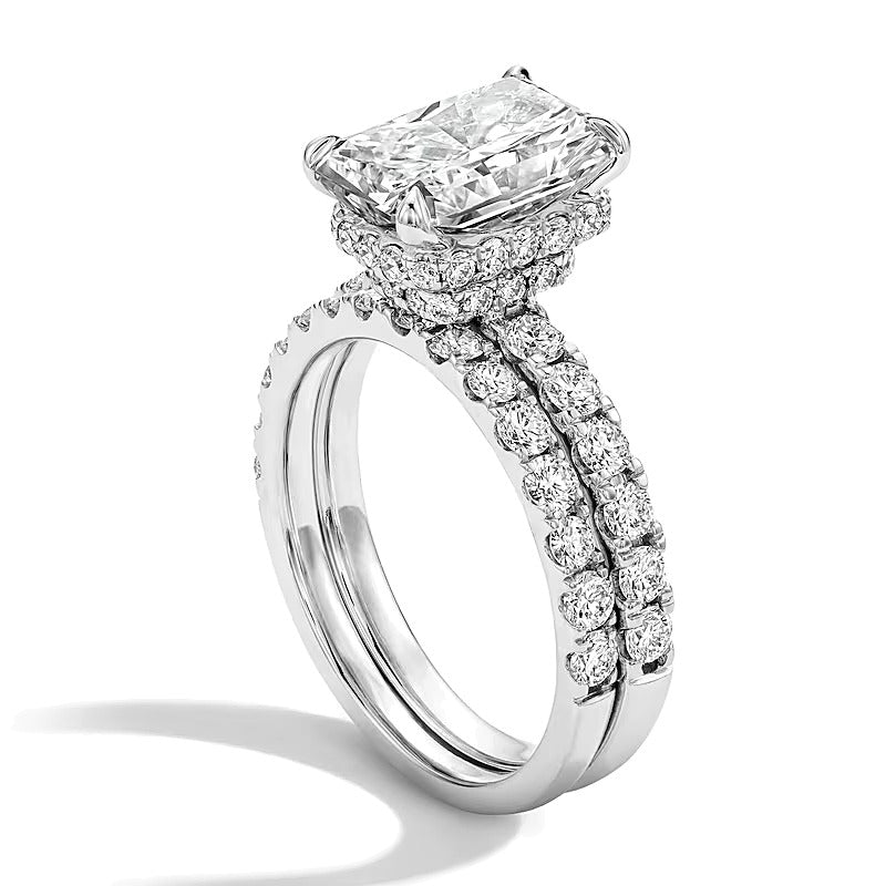 Braut-Set mit Labordiamanten im Radiant- und Rundschliff 4,33 ct. Gesamtgewicht in 14K Weißgold (F/VS2)