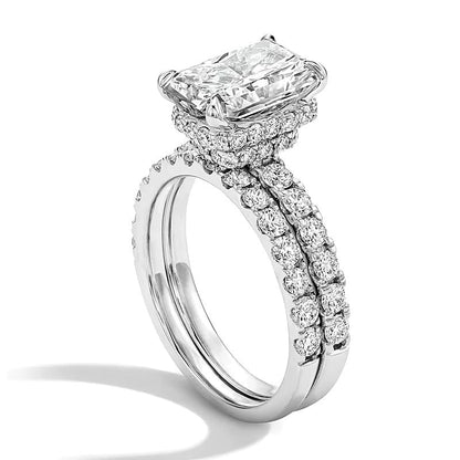 Braut-Set mit Labordiamanten im Radiant- und Rundschliff 4,33 ct. Gesamtgewicht in 14K Weißgold (F/VS2)