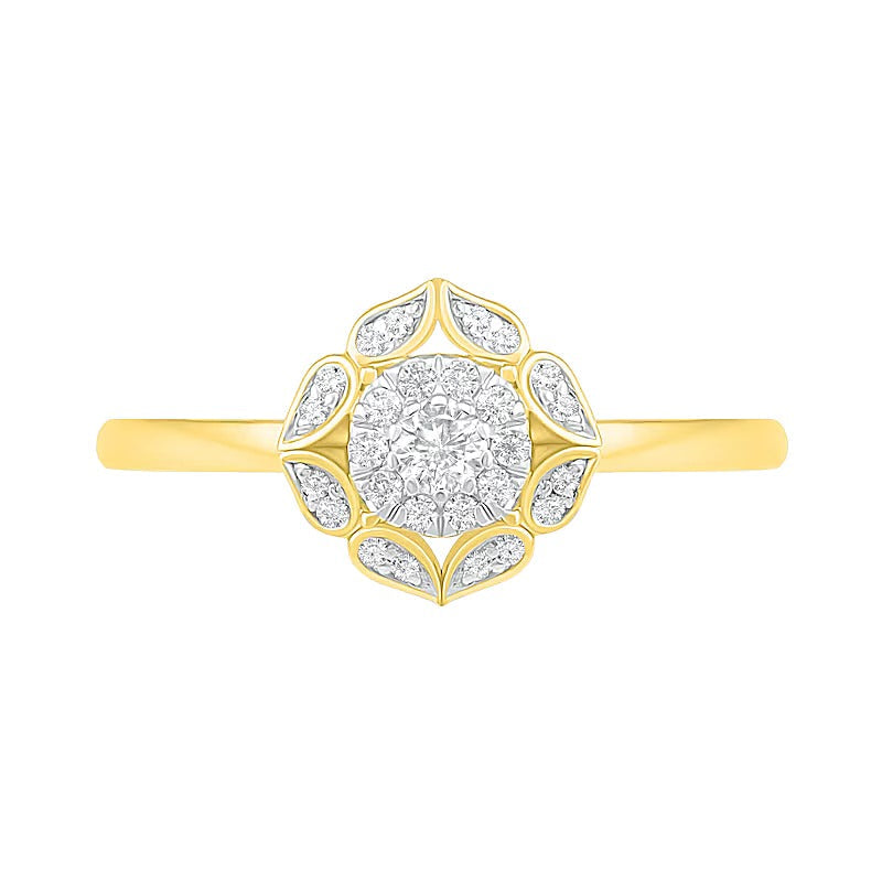 0.33 ct. Gesamtgewicht Diamant Brautset mit Blütenrahmen in 10K Gelbgold