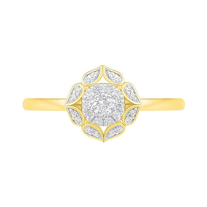 0.33 ct. Gesamtgewicht Diamant Brautset mit Blütenrahmen in 10K Gelbgold