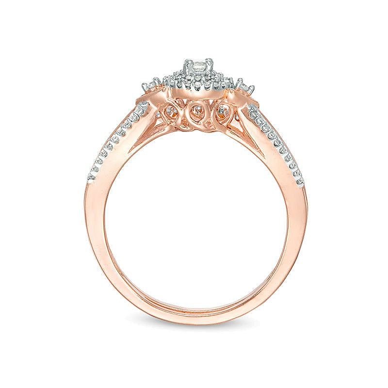 0.25 ct. Gesamtgewicht Diamant Braut-Set mit doppeltem Rahmen und V-Seiten in 10K Roségold