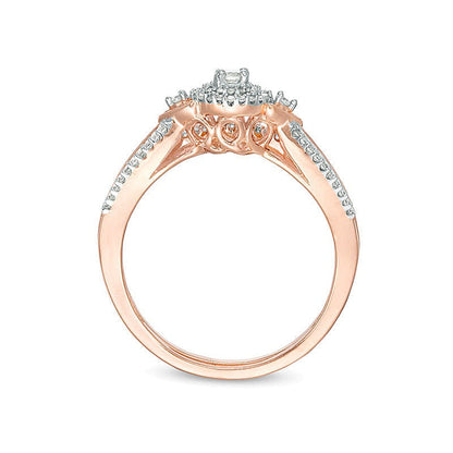 0.25 ct. Gesamtgewicht Diamant Braut-Set mit doppeltem Rahmen und V-Seiten in 10K Roségold