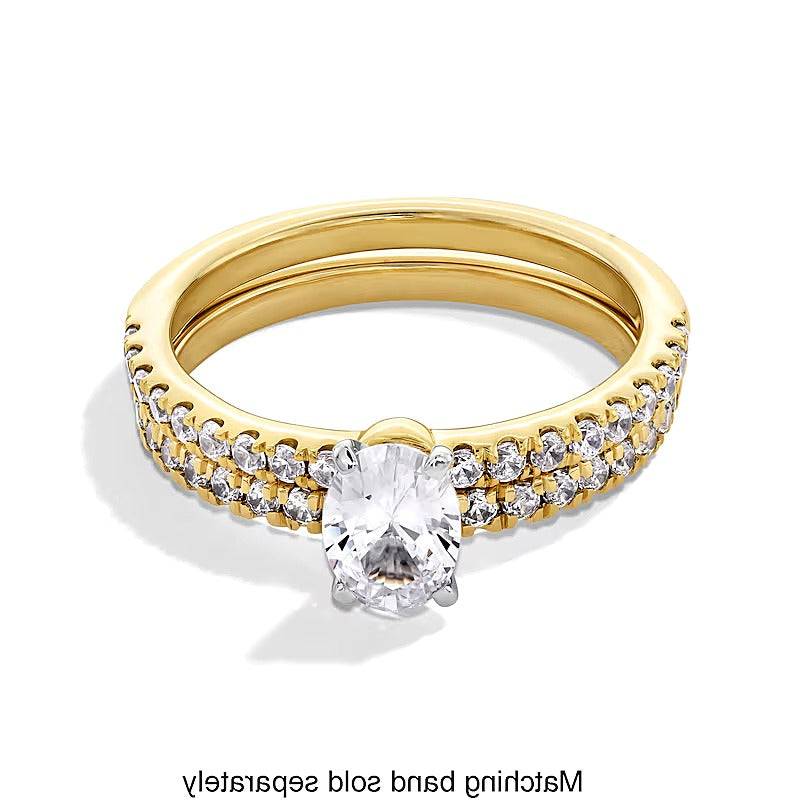 Solitär mit seitlichem Besatz mit ovalem Labordiamant 1.0 ct. Gesamtgewicht in 14K Gelbgold (F/SI2)