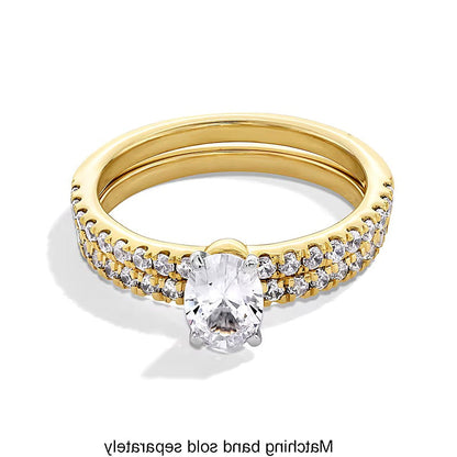 Solitär mit seitlichem Besatz mit ovalem Labordiamant 1.0 ct. Gesamtgewicht in 14K Gelbgold (F/SI2)