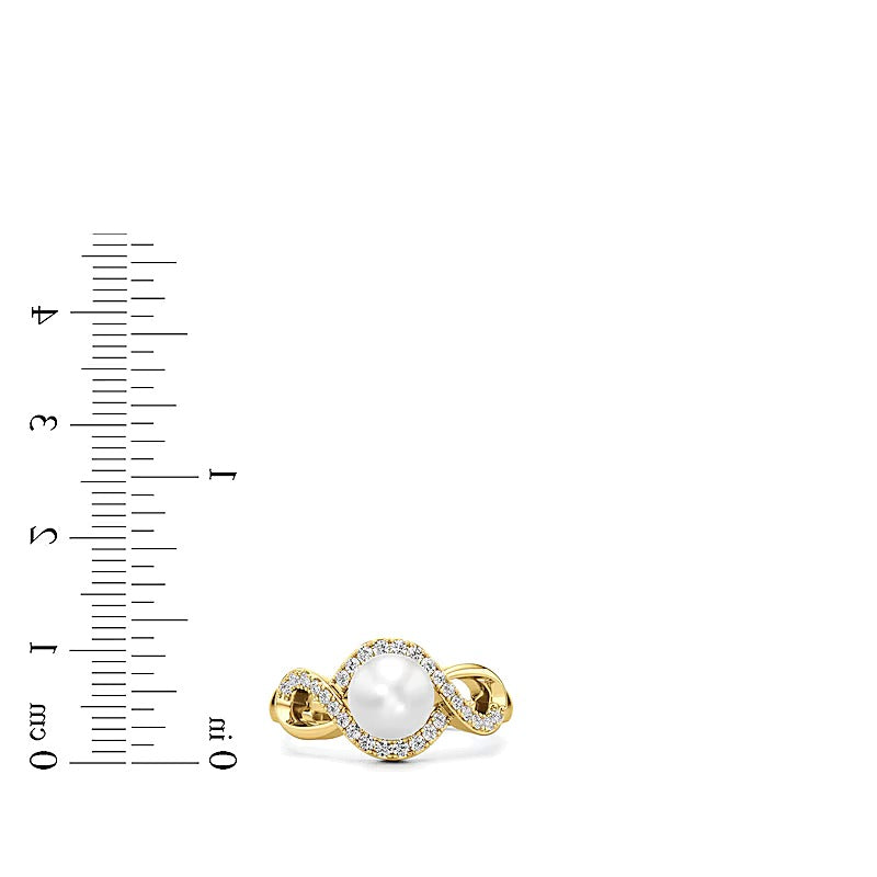 7,0 mm Süßwasser-Zuchtperle und 0,25 ct. Gesamtgewicht Labordiamant Fashion-Ring mit gewundenem Rahmen in 14K Gelbgold