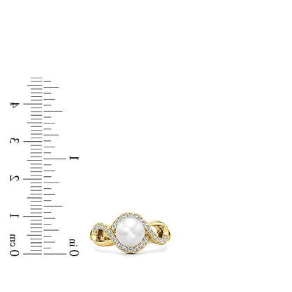 7,0 mm Süßwasser-Zuchtperle und 0,25 ct. Gesamtgewicht Labordiamant Fashion-Ring mit gewundenem Rahmen in 14K Gelbgold