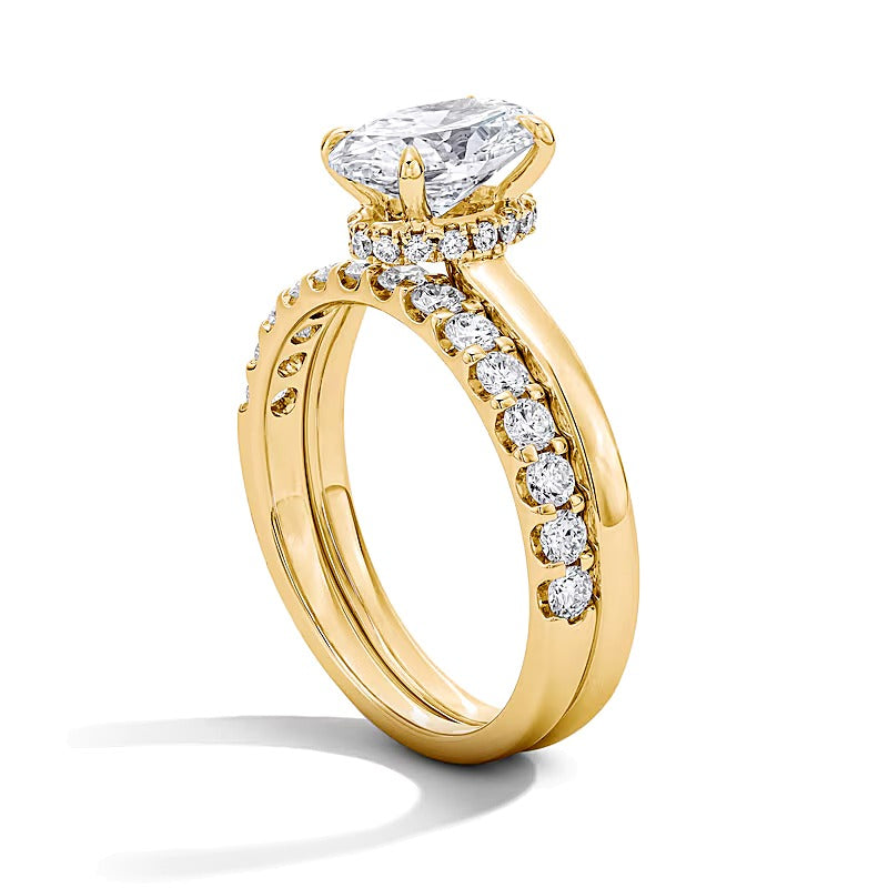 2.0 ct. Gesamtgewicht Braut-Set mit ovalem Labordiamant und verstecktem Rahmen in 14K Gelbgold (F/VS2)